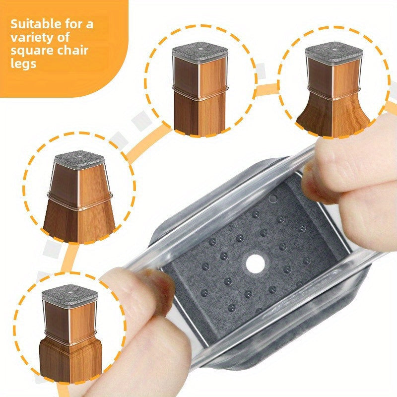 8 dona kvadrat mebel stakanlari to'plami, felt bilan qoplangan, sirpanmaydigan, stul oyoqlarini himoya qilish uchun