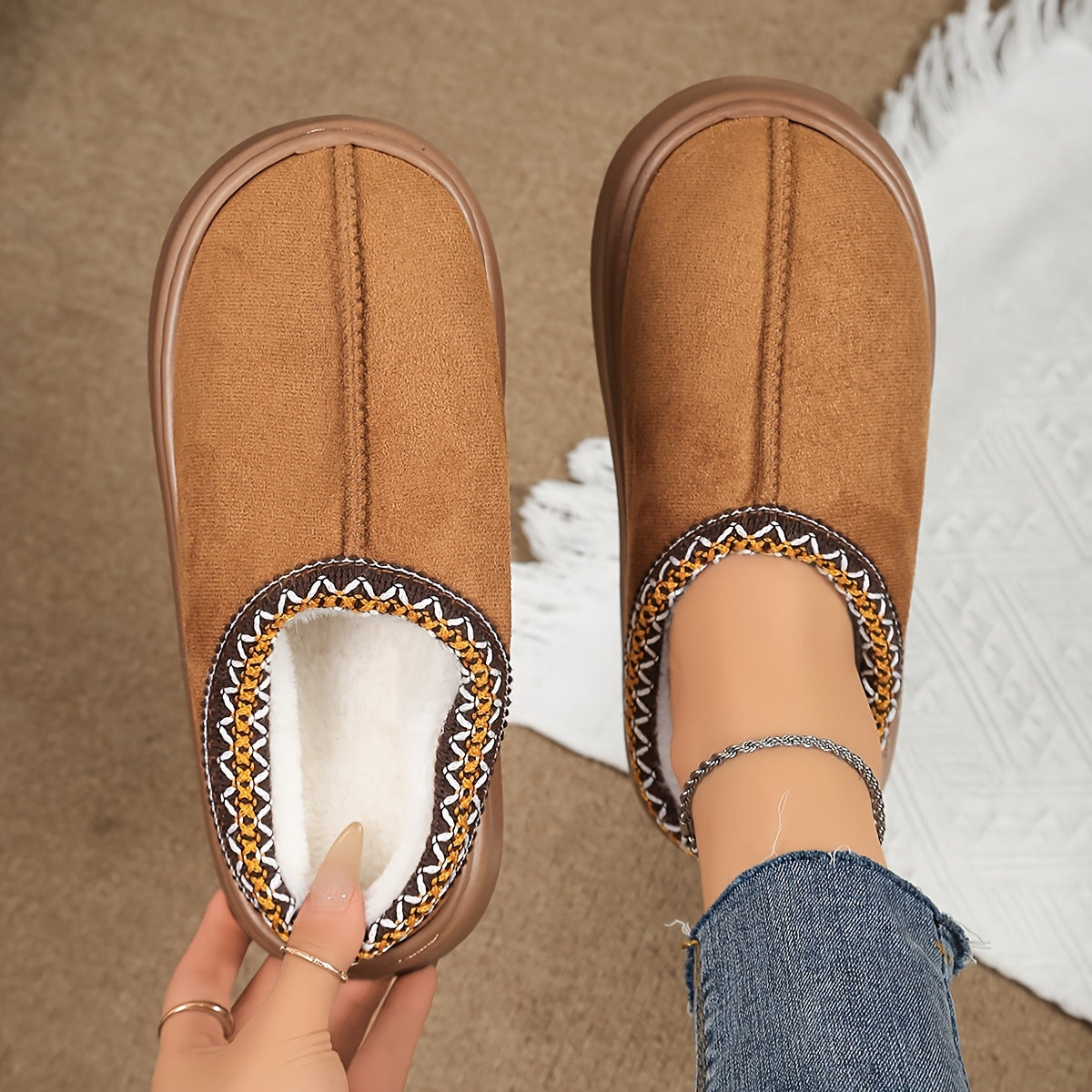 Unisex Indoor Outdoor Plush Lined Slippers Comfortable Warm Non-Slip