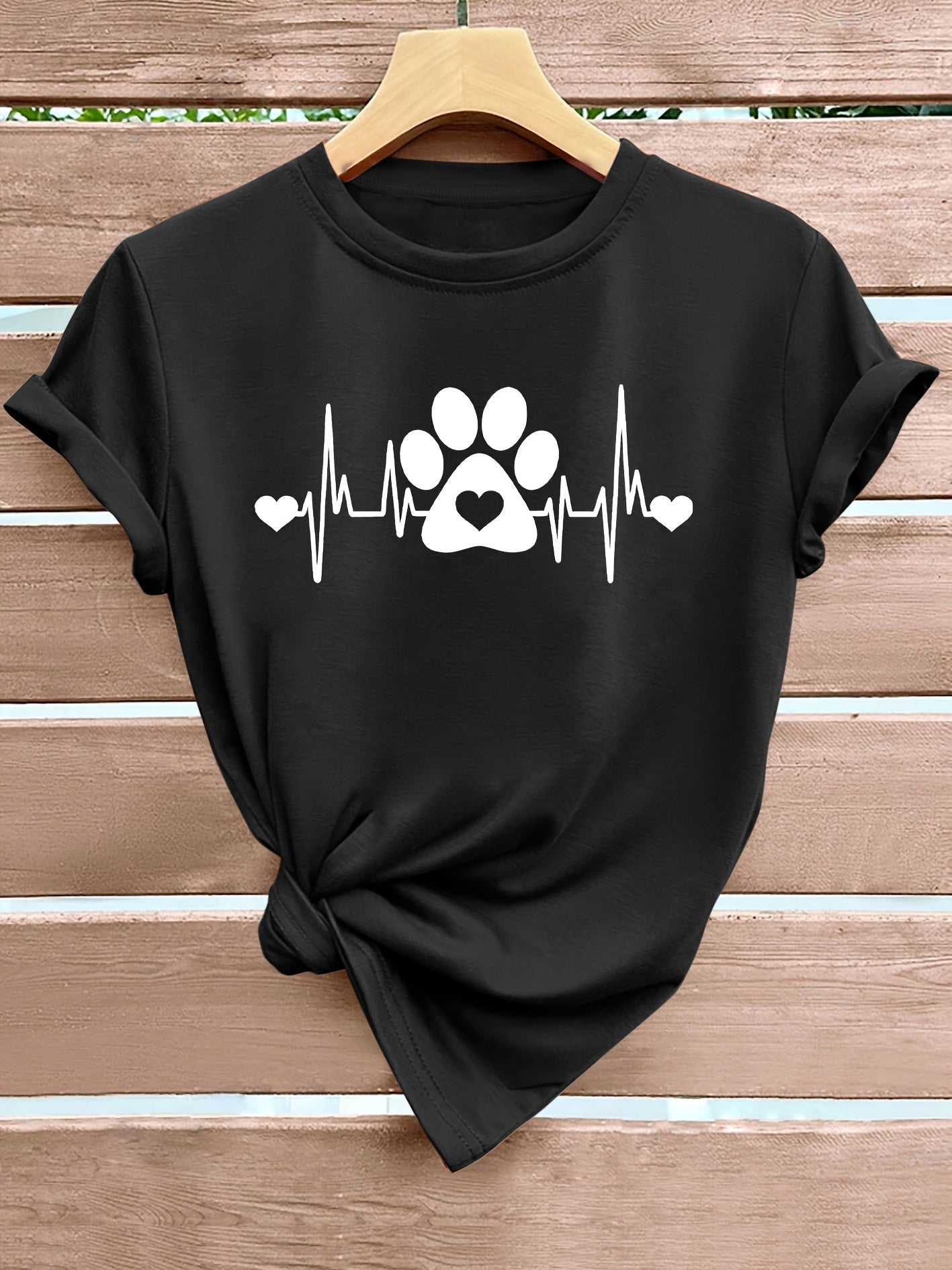 Women’s Casual Short Sleeve T-Shirt with Dog Paw Heart Print Plus Size Breathable Fabric