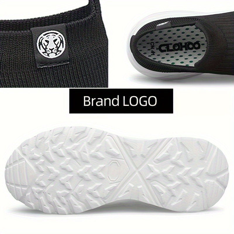 Zapatillas slip-on de punto transpirable para hombre, negras, para correr, senderismo y uso casual