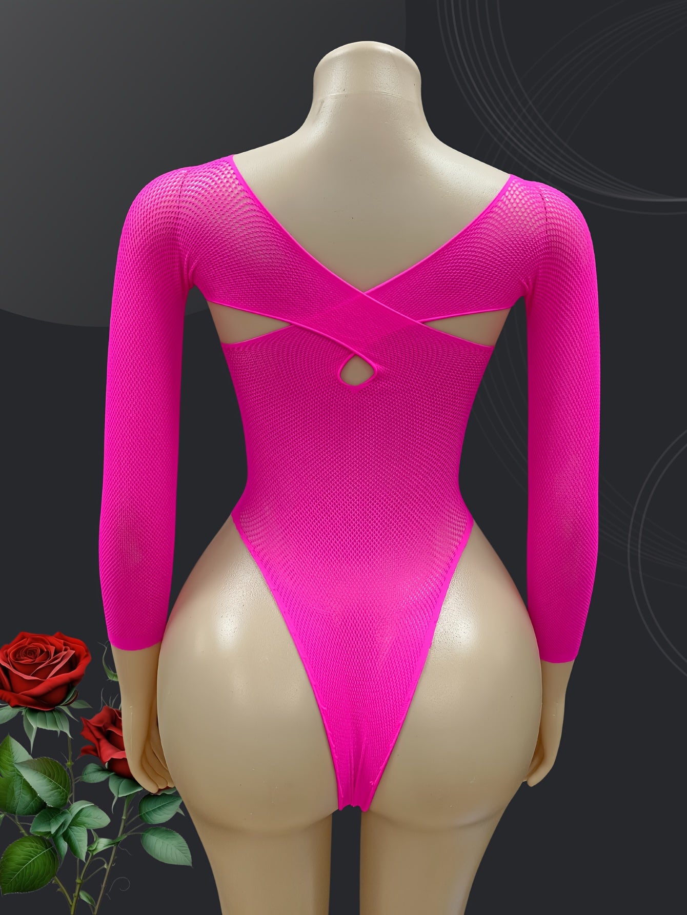 Women’s Elastic Mesh Long Sleeve Bodysuit Plus Size Sexy Lingerie