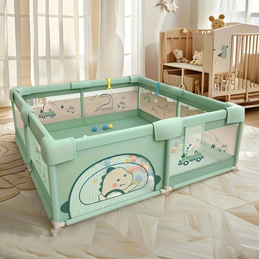 Green Metal Playpen for Kids Indoor Outdoor Safety Barrier with Anti-Slip Base