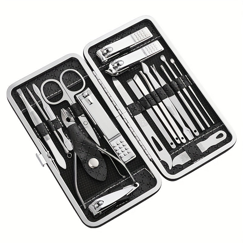 19-Piece Stainless Steel Personal Care Set with Manicure Clippers and Travel Case