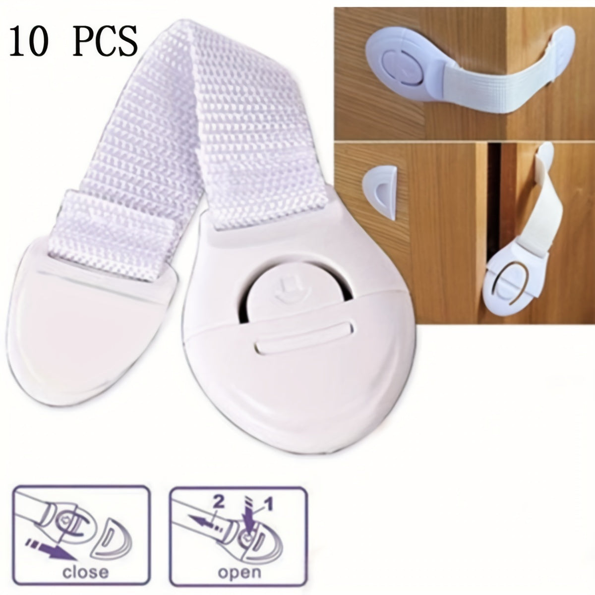 Набор из 10 белых защитных замков для защиты от детей шкафов и ящиков, изготовленных из пластика без фталатов для надежной защиты дверей и безопасности замков.