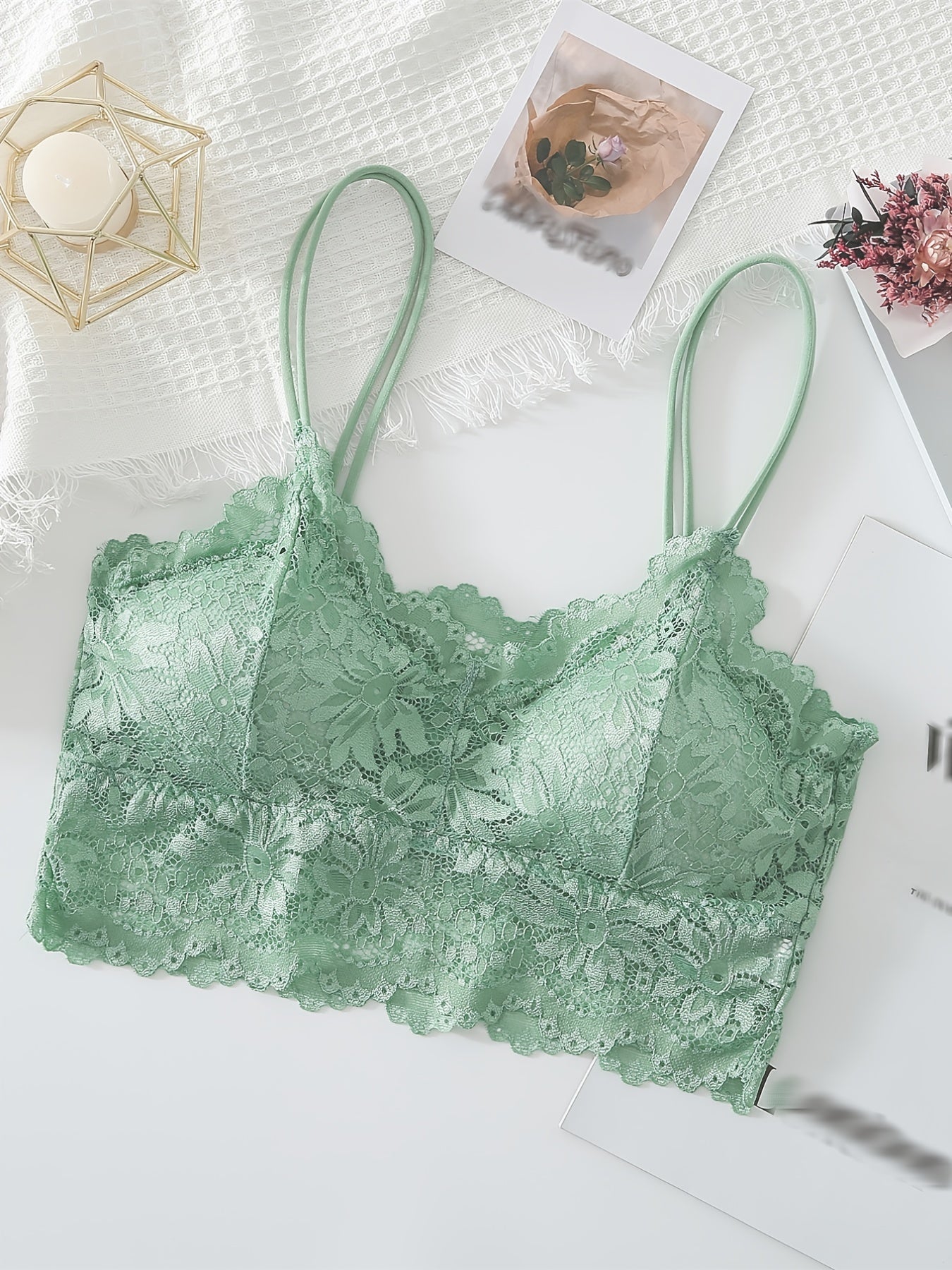 Women's Lace Cami Bra with Padded Support and Hollow Out Design