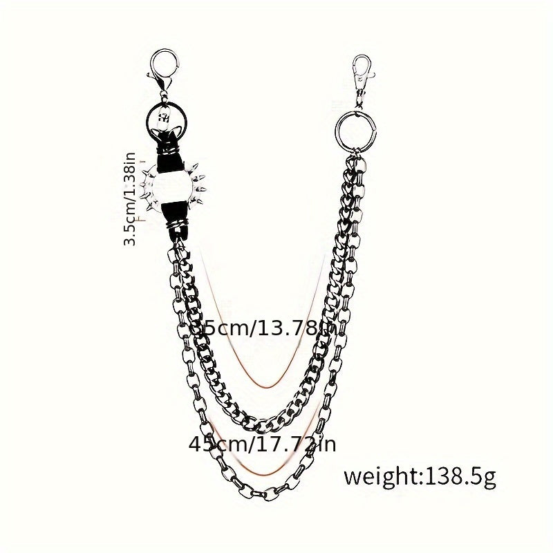 Men's Gold Punk Rock Waist Chain Wallet Chain for Hip-Hop Style with Spiked Design