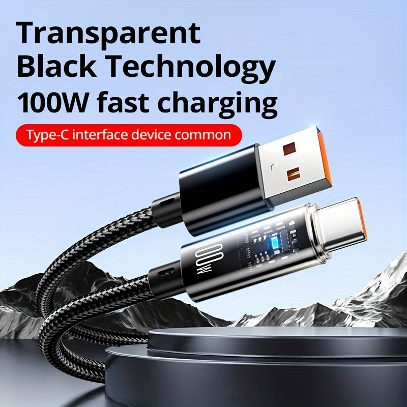 USB Type-C Fast Charging Cable 100W 6A Flat PVC Glossy Data Transfer