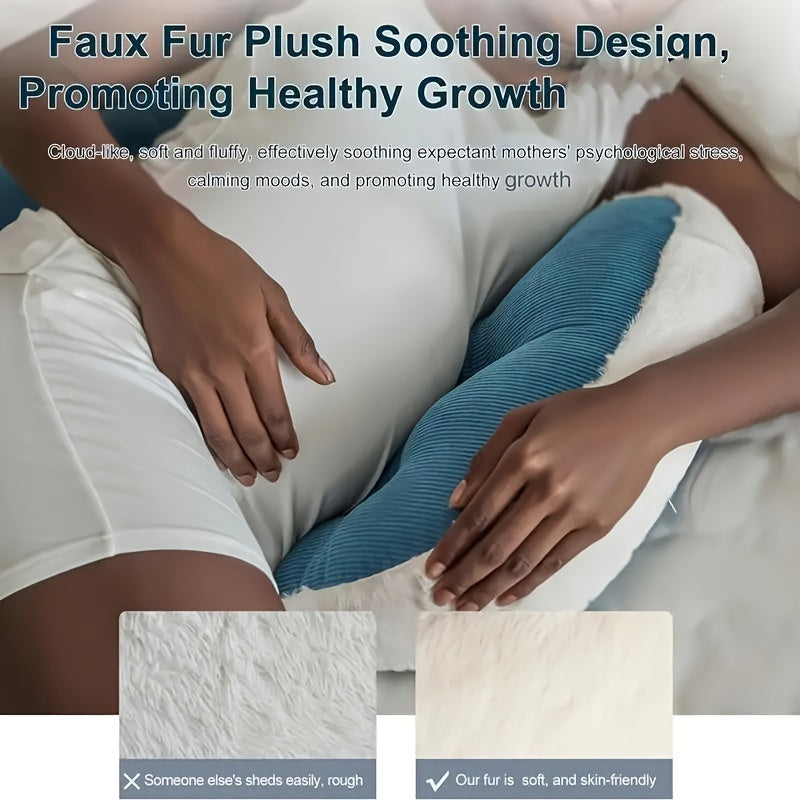 Pregnancy Pillow with Faux Fur Soft Belly Support for Side Sleeping Women