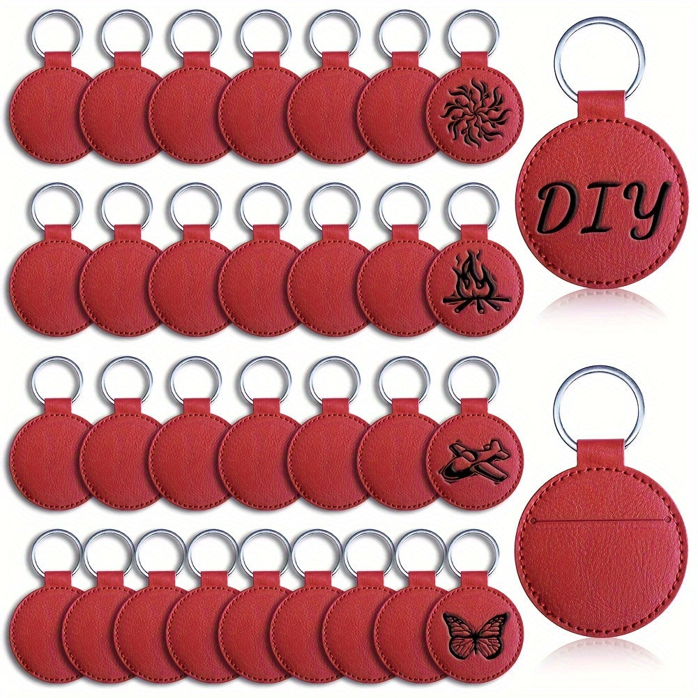 Set of 30/32 PU Leather Key Rings for Men with Laser Engraving, Backpack Keychains