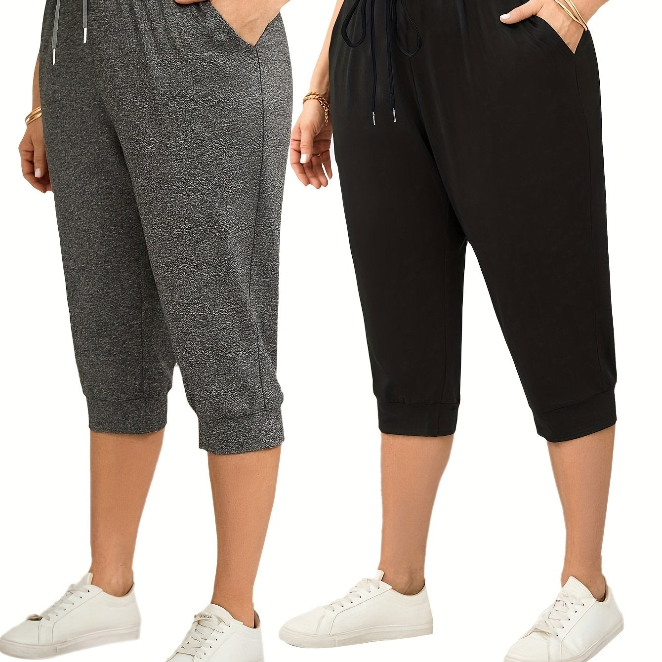 Plus Size Women's Casual Lace-Up Pants Two-Piece Set Solid Color