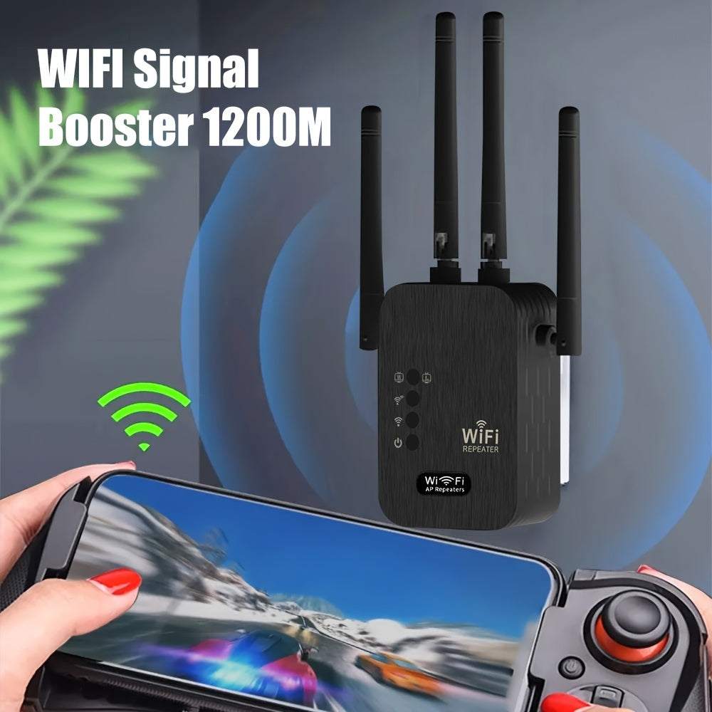 WiFi Range Extender Dual Band 1200 Mbps Ethernet Support Up to 8500 Sq Ft Black