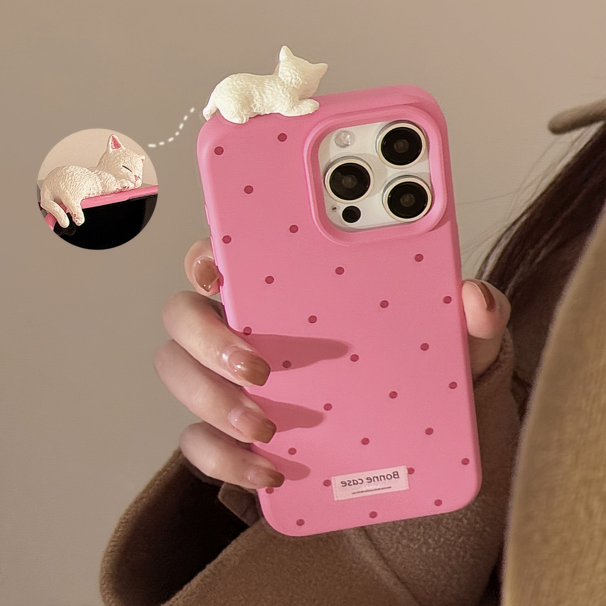 Handmade Soft Drop-Resistant 3D Lying Cat Phone Case for iPhone Models