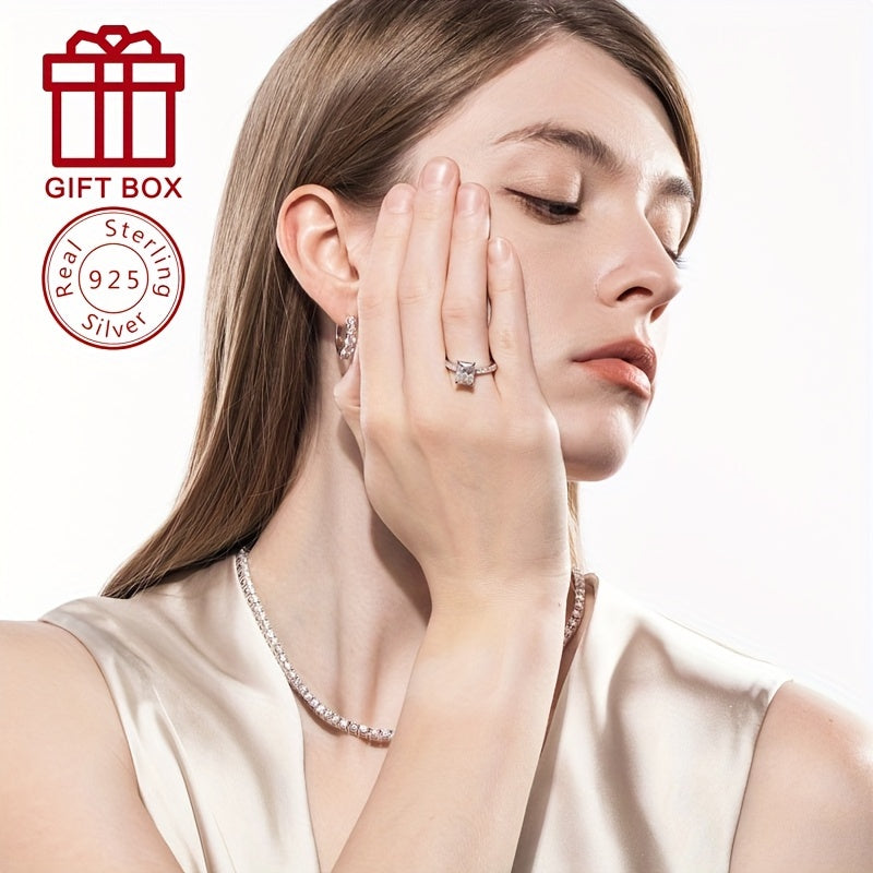 Women's Sterling Silver Wedding Anniversary Ring with 3CT Moissanite 7x9mm