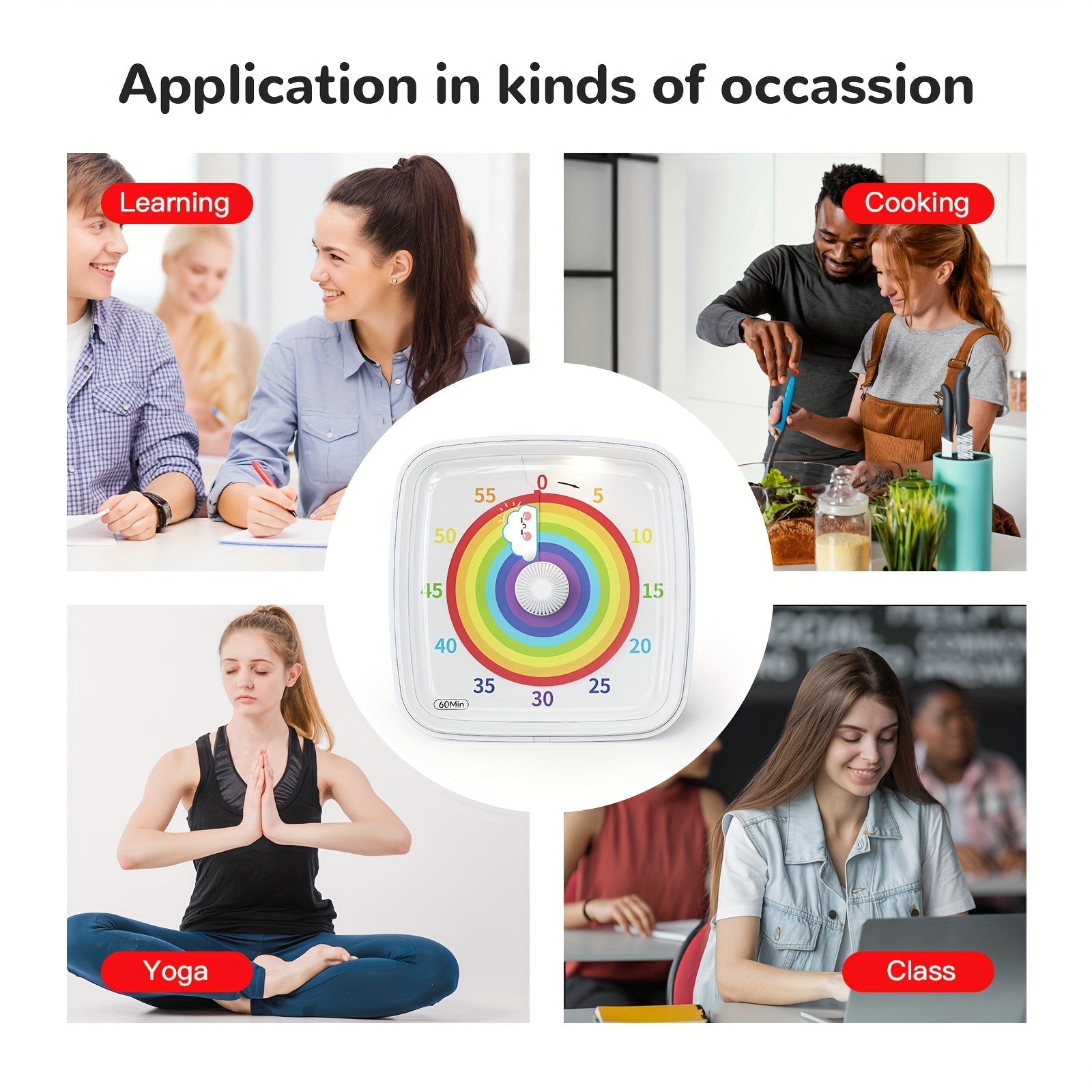 60-Minute Visual Countdown Timer with Night Light, Rainbow White Plastic