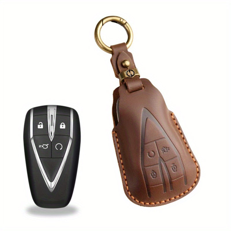 Car Remote Key Fob Cover Leather Shell Case with Keyring for SUV Cars