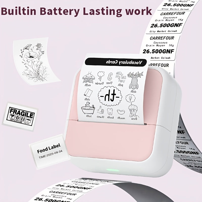 Portable Thermal Label Printer Wireless Battery-Powered for Android iOS Monochrome