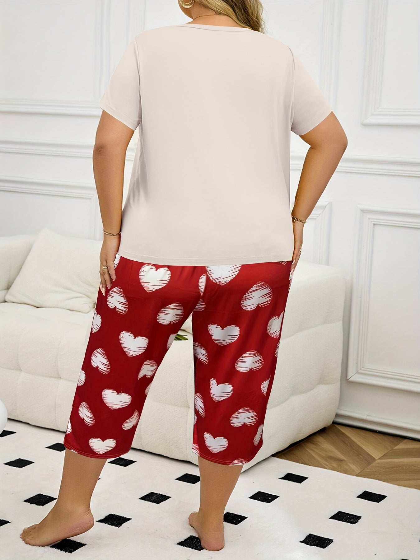 Girls Red Love Print Short Sleeve and Shorts Set