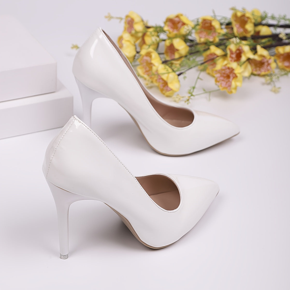 Women's White Pointed Toe Stiletto Heels 10cm Ultra High Pumps Office Party