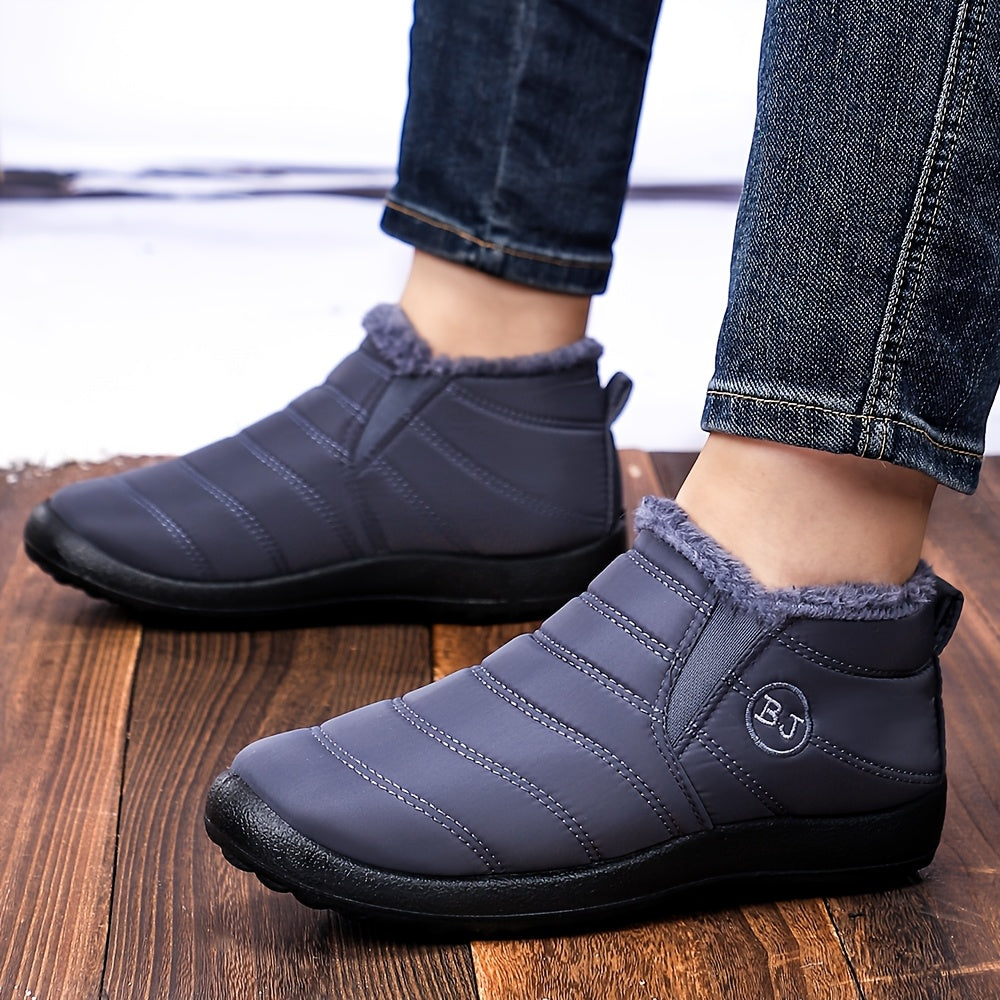 Women's Slip-On Ankle Boots Black Soft Fabric Plush Lining Comfortable Flat