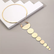Vintage Style Gold Necklace with Geometric Semicircle and Circle Pendant for Women