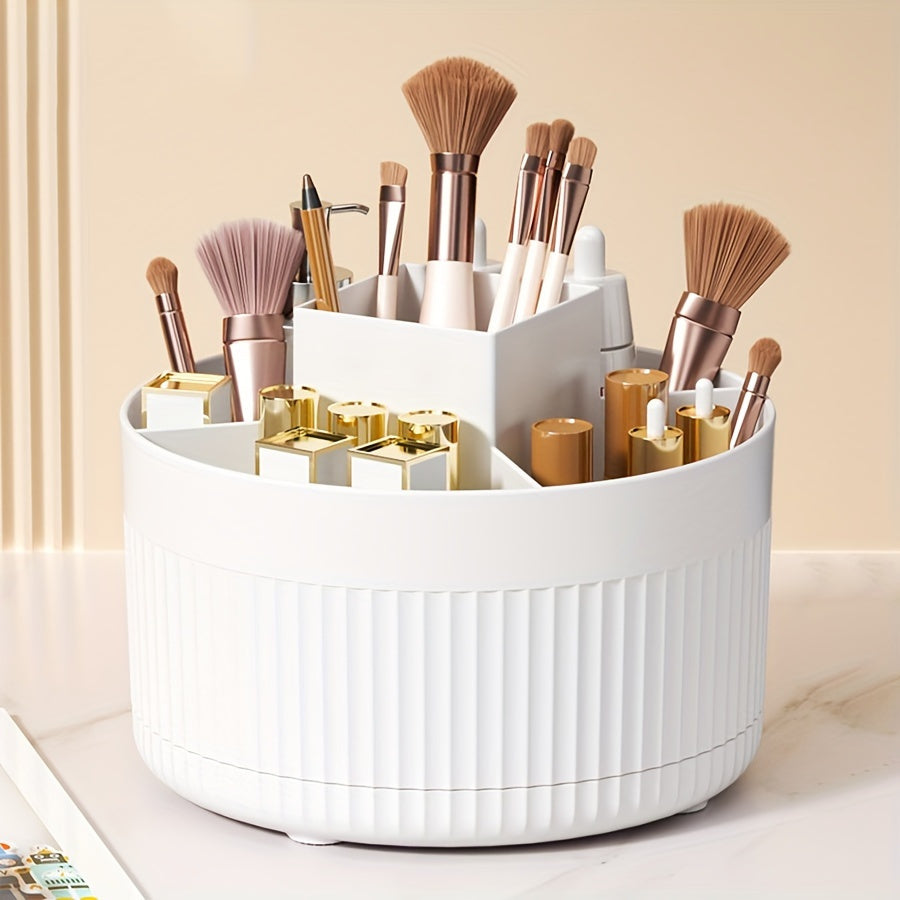 360° Rotating Makeup Organizer for Brushes Pens Accessories White Plastic Vanity Office School