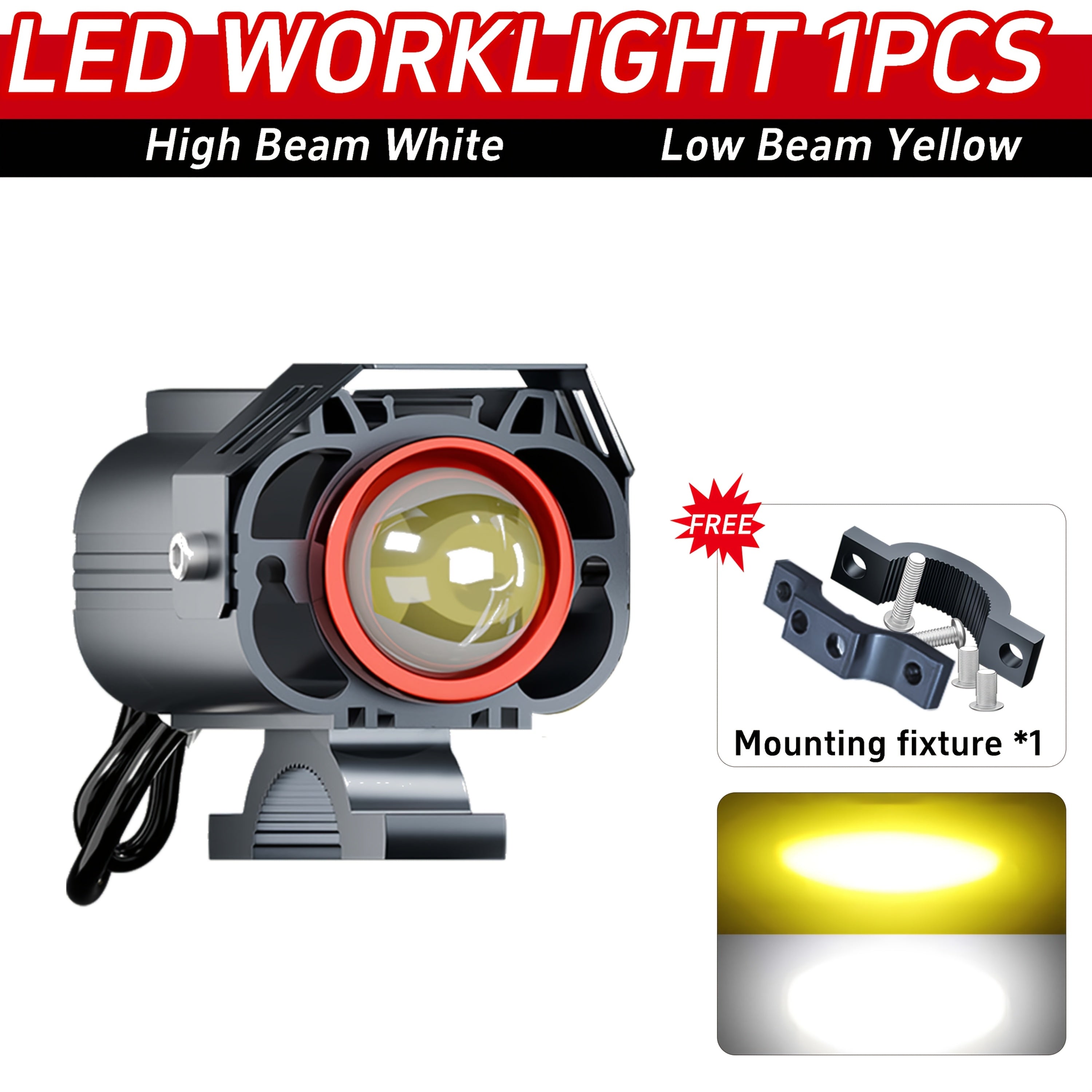 Motorcycle LED Light Tricolor 60W 1000LM Aluminum 12V High Brightness