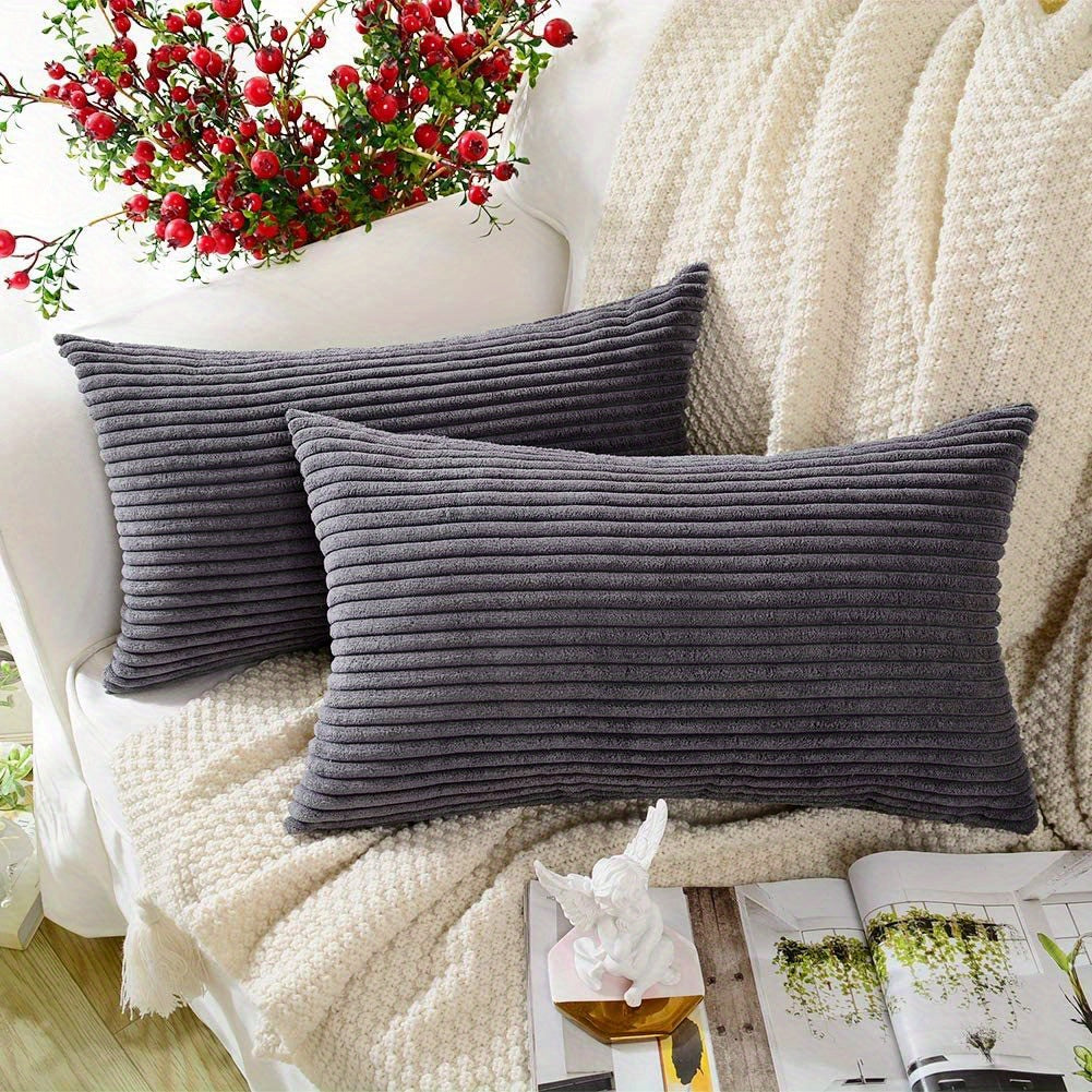 2 Pieces Corduroy Square Cushion Covers Short Plush Home Bedroom Car Living Room Decor