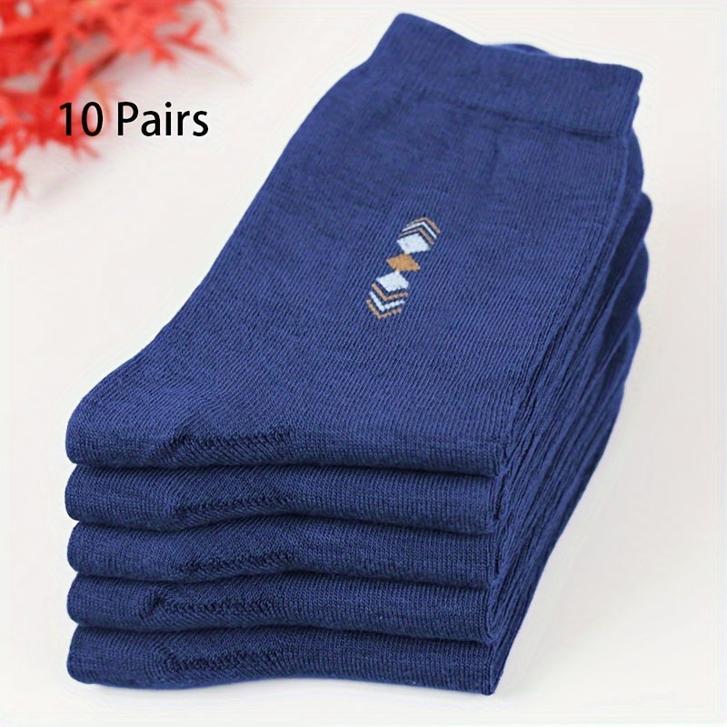 Calcetines de negocios para hombre, 10 pares, hasta la mitad de la pantorrilla, patrón geométrico, poliéster y spandex, duraderos