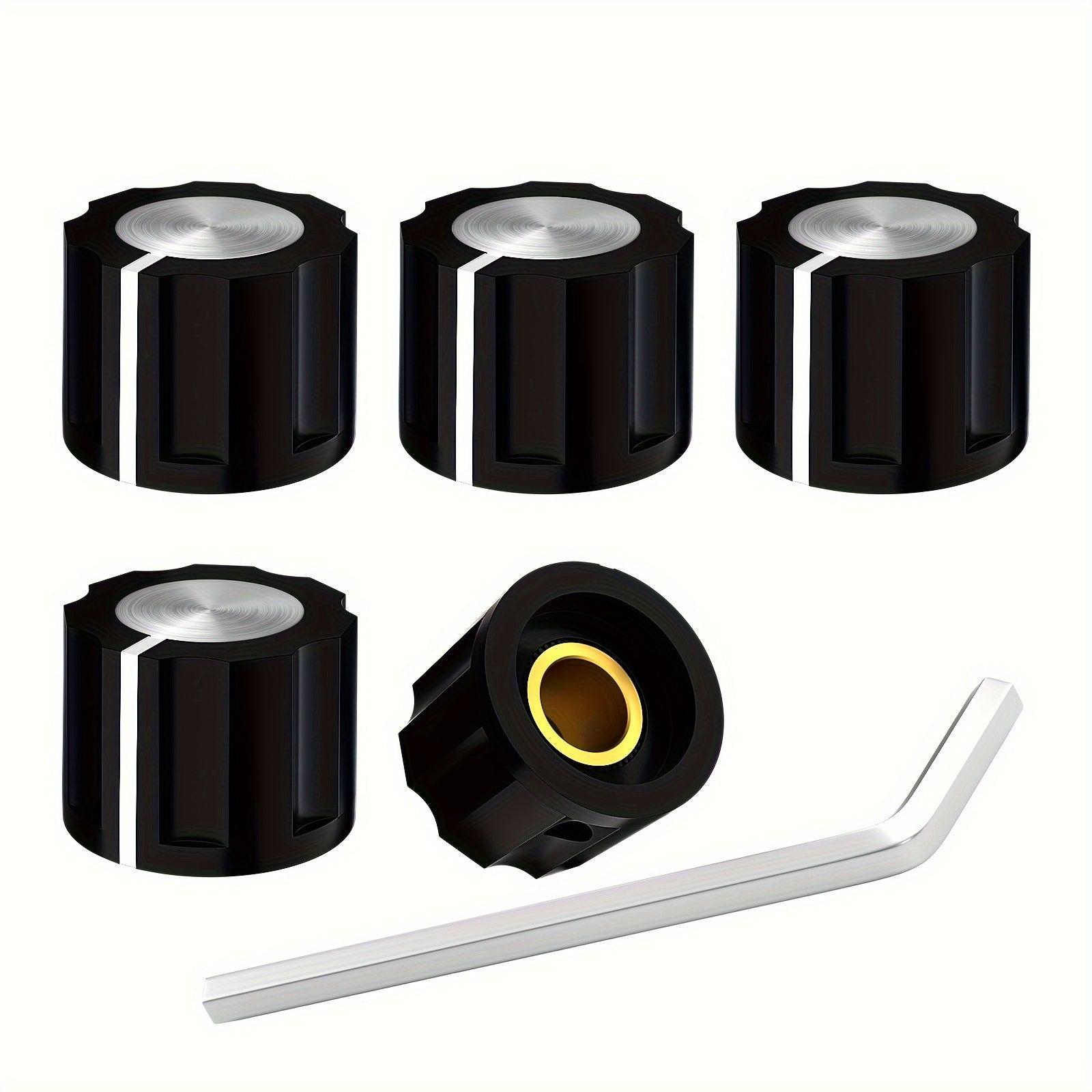 5 Pack Black Rotary Knobs for 6.35mm Shaft Potentiometers with Set Screw