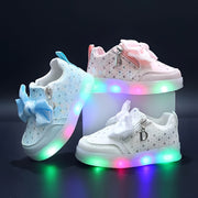 Girls' LED Fashion Sneakers with Heart Pattern and Bow, Low Top, All-Season