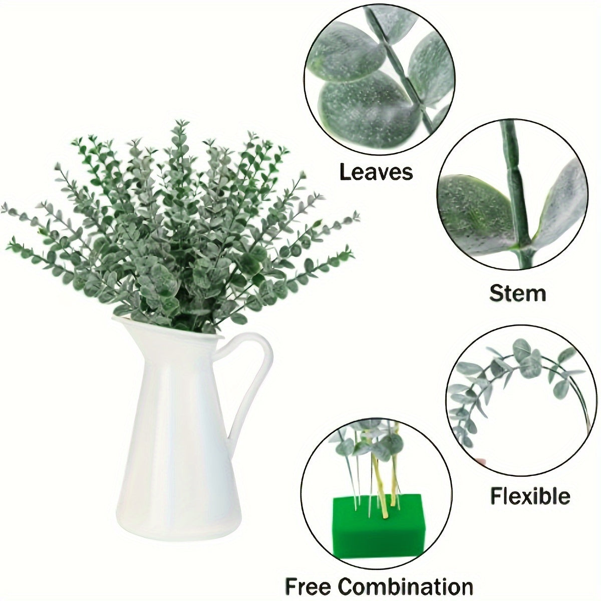 Универсальный набор из 12-48 искусственных стеблей эвкалипта для домашнего декора, подходит для различных случаев. Контейнер не включен.