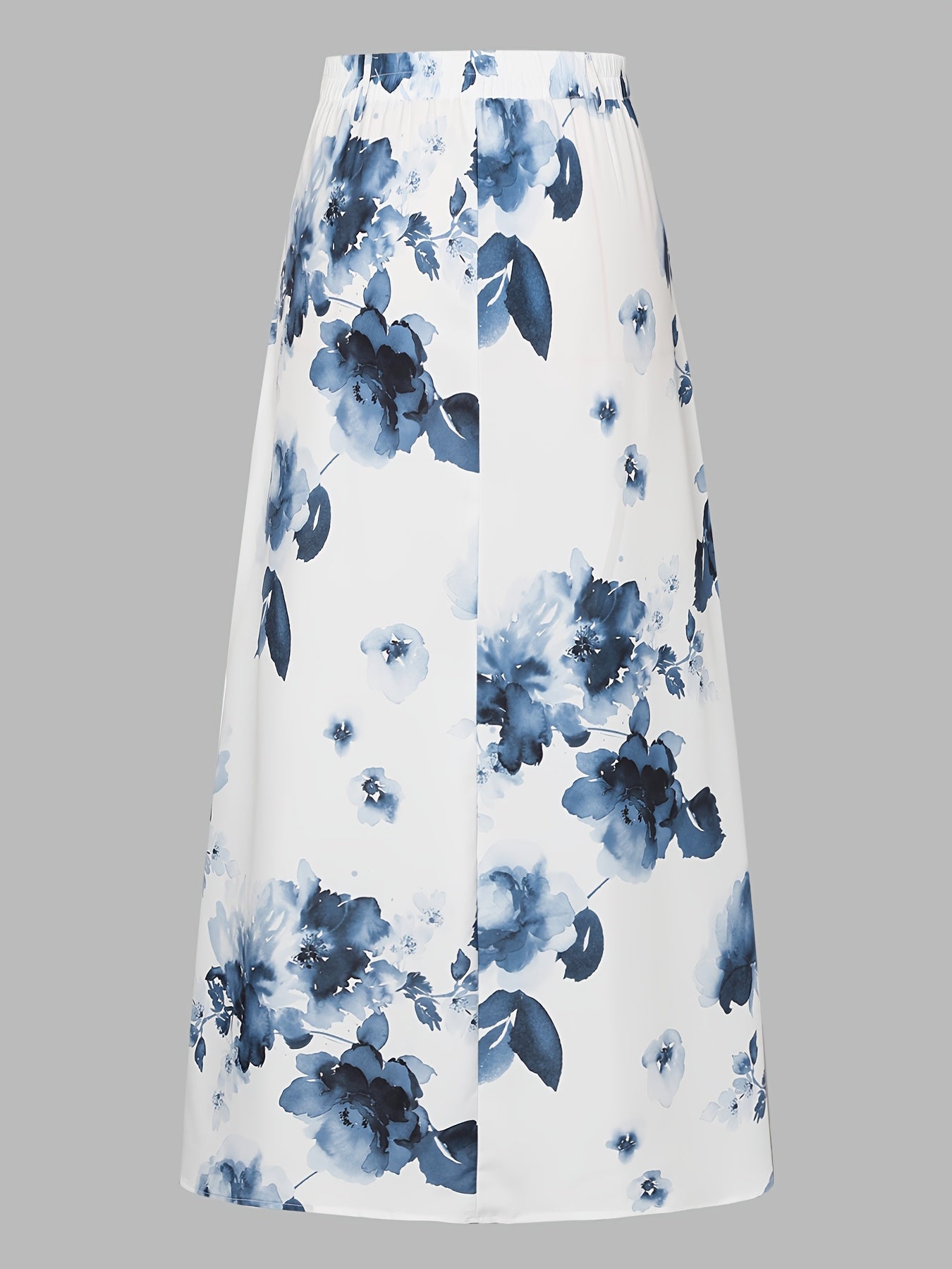 Plus Size Floral Print Midi Skirt With Pockets Polyester Flared