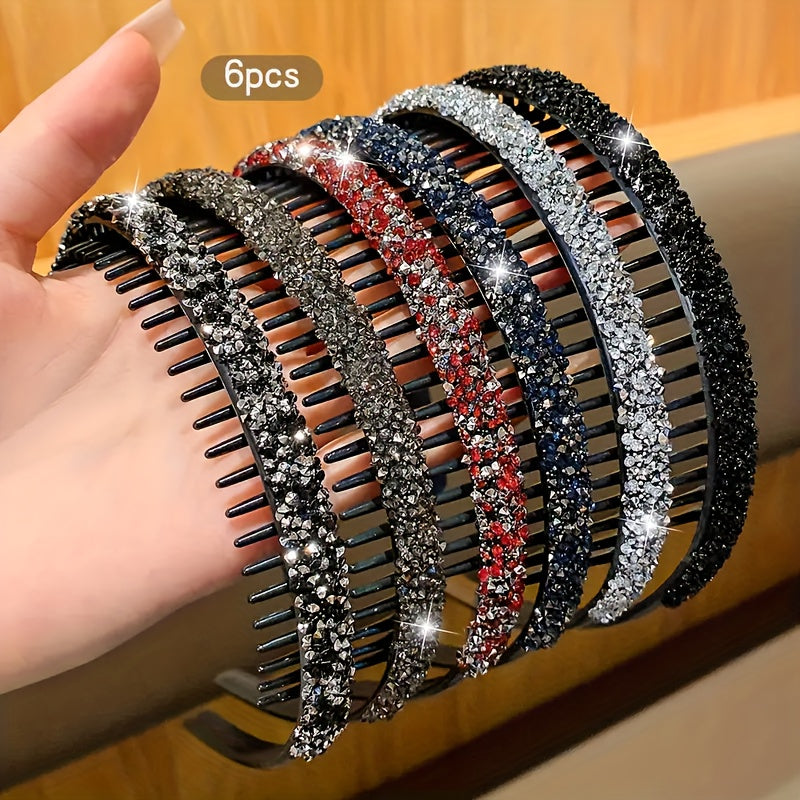 6-Piece Rhinestone Headbands for Teens Non-Slip Resin Hair Accessories Casual All Seasons