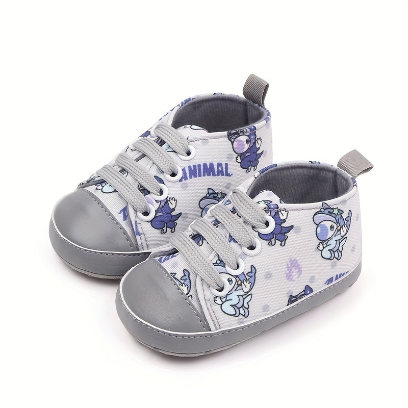 Baby Canvas Sneakers with Cartoon Print Adjustable Lace-Up Indoor Casual Shoes
