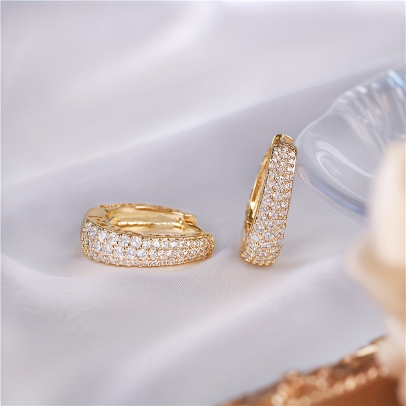 Vintage-Style Gold Hoop Earrings with Zirconia Inlays for Women