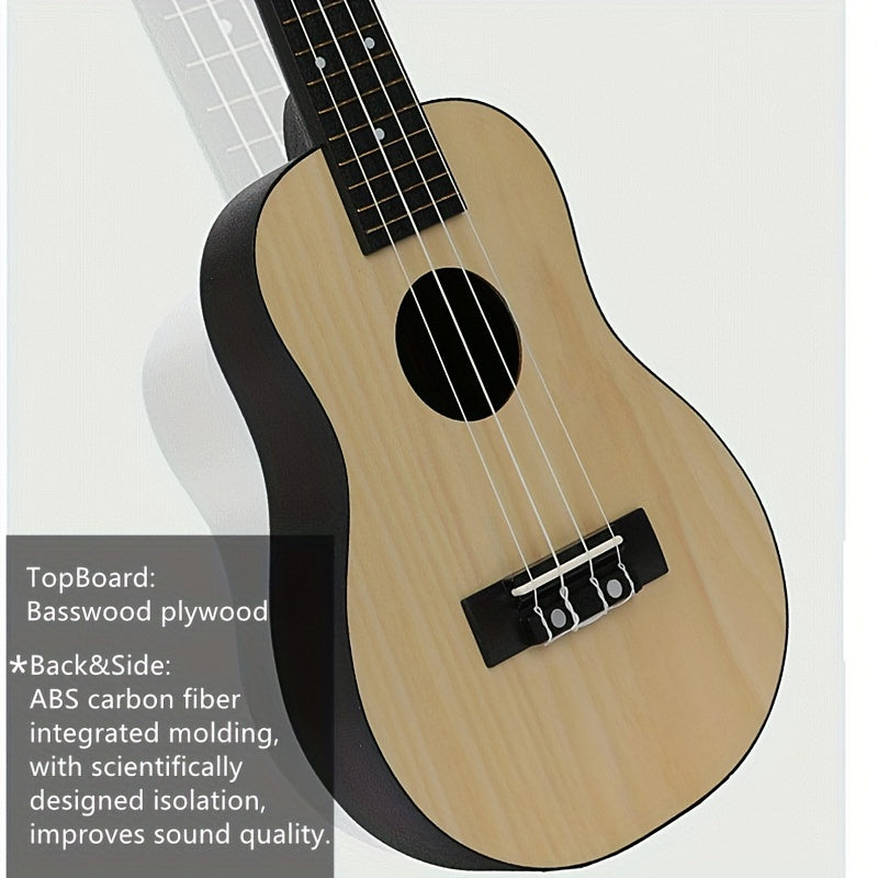 Ukelele soprano de 21 pulgadas para mujer con tablero trasero curvado para mejorar la calidad del sonido