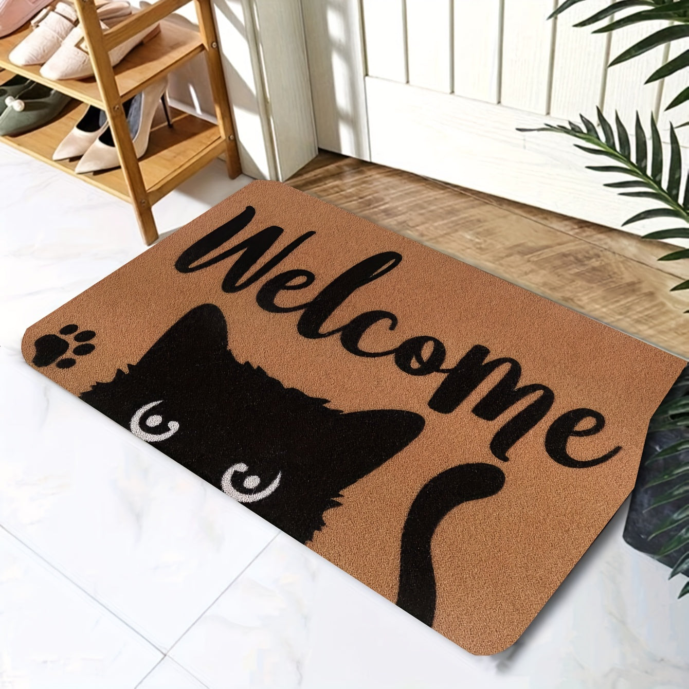Cat Welcome Doormat Non-Slip Polyester Indoor Outdoor Entrance Rug
