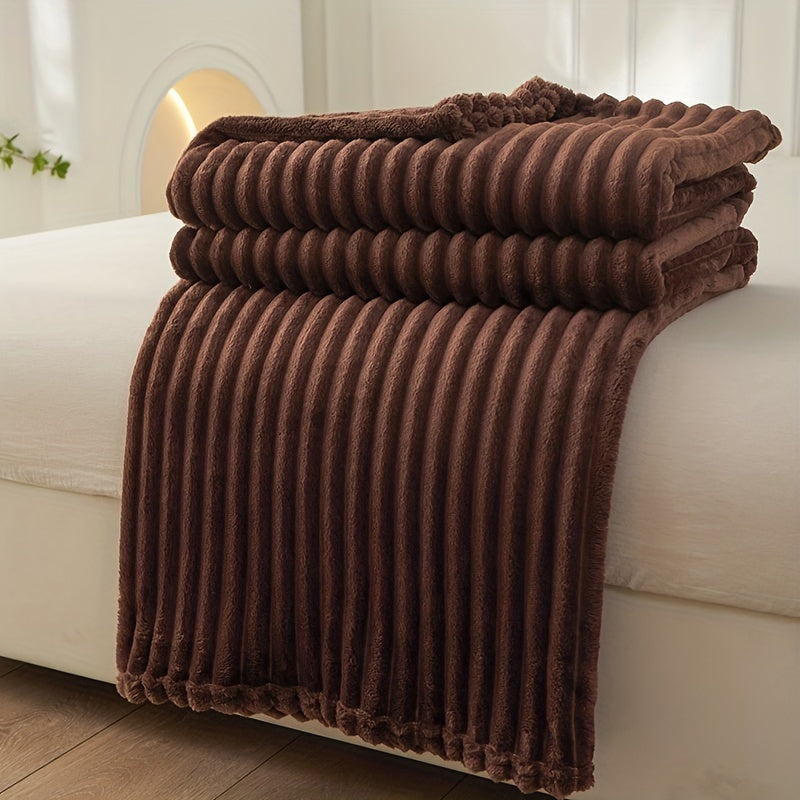 Large Plush Blanket with Thick Stripes for Cozy Comfort