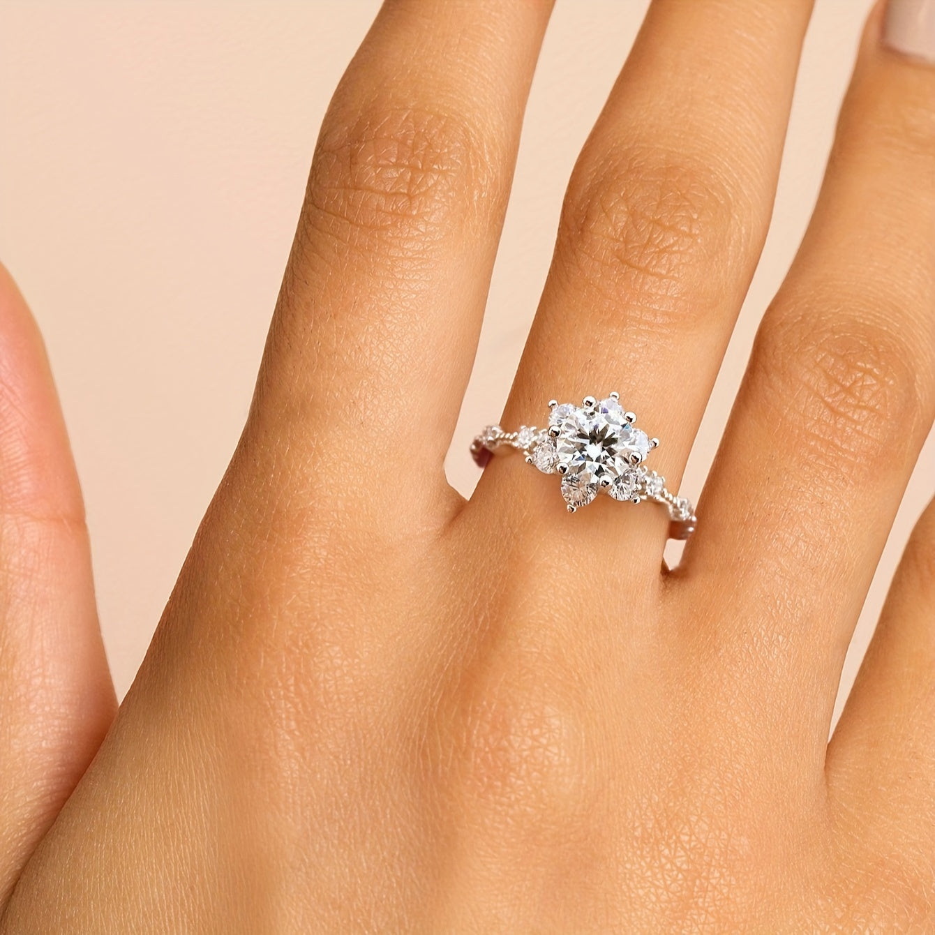 Sterling Silver 1ct Moissanite Halo Ring Wedding Band Engagement Jewelry