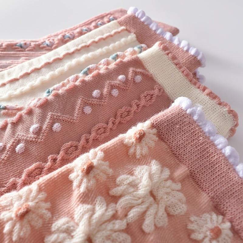 Women’s Floral Knit Knee-High Socks Set of Six Lightweight Comfortable Crew Stockings