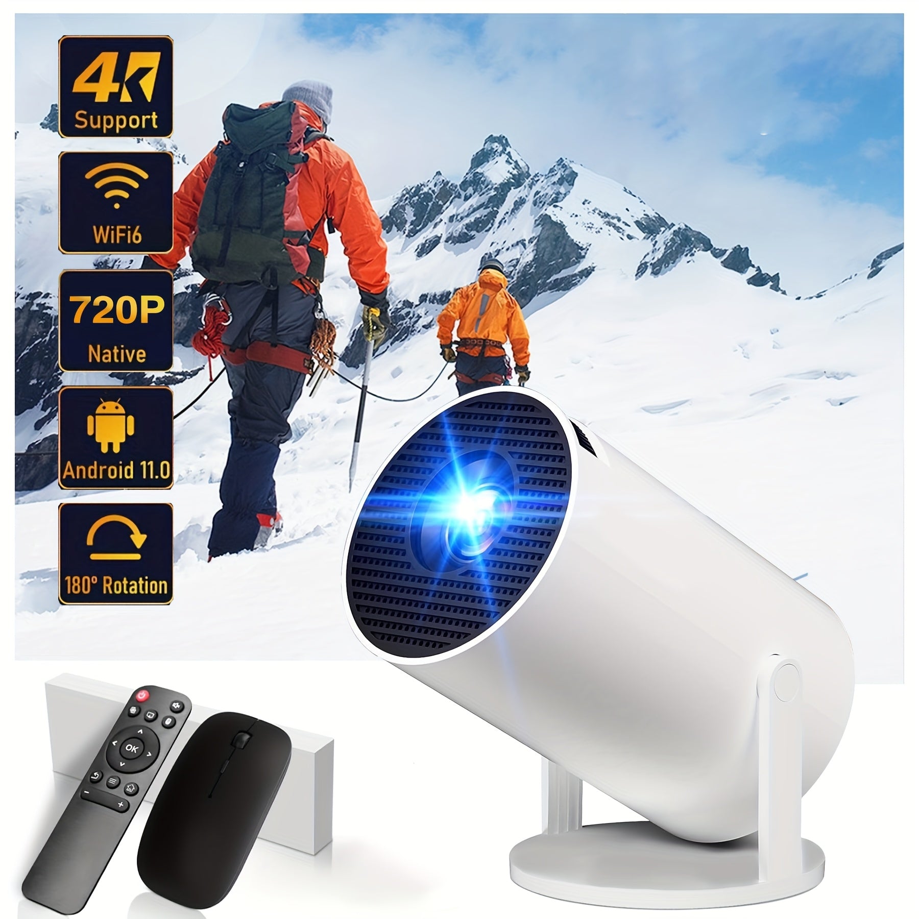 Портативный 4K видеопроектор с WiFi 6, Android 11, автоматическая калибровка