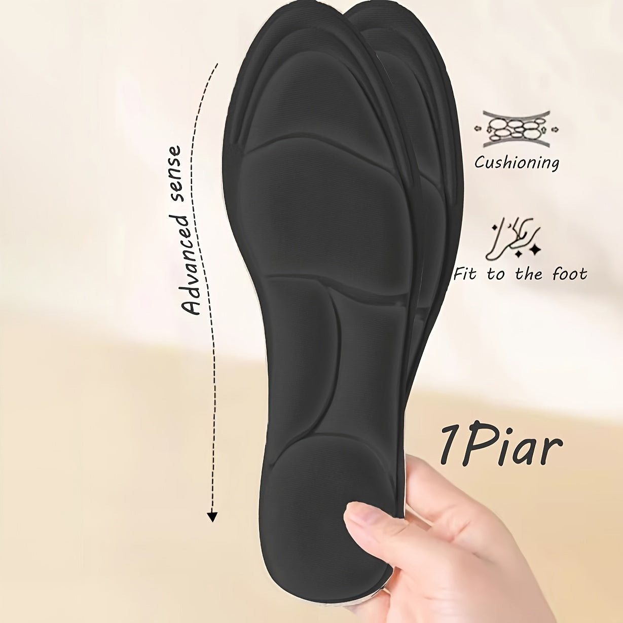 Unisex Black Polyester Sports Insoles with Shock Absorption Sweat and Odor Control