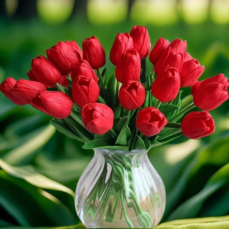 Artificial Tulips Set of 10 Real Touch Faux Flowers for Home Office Decor