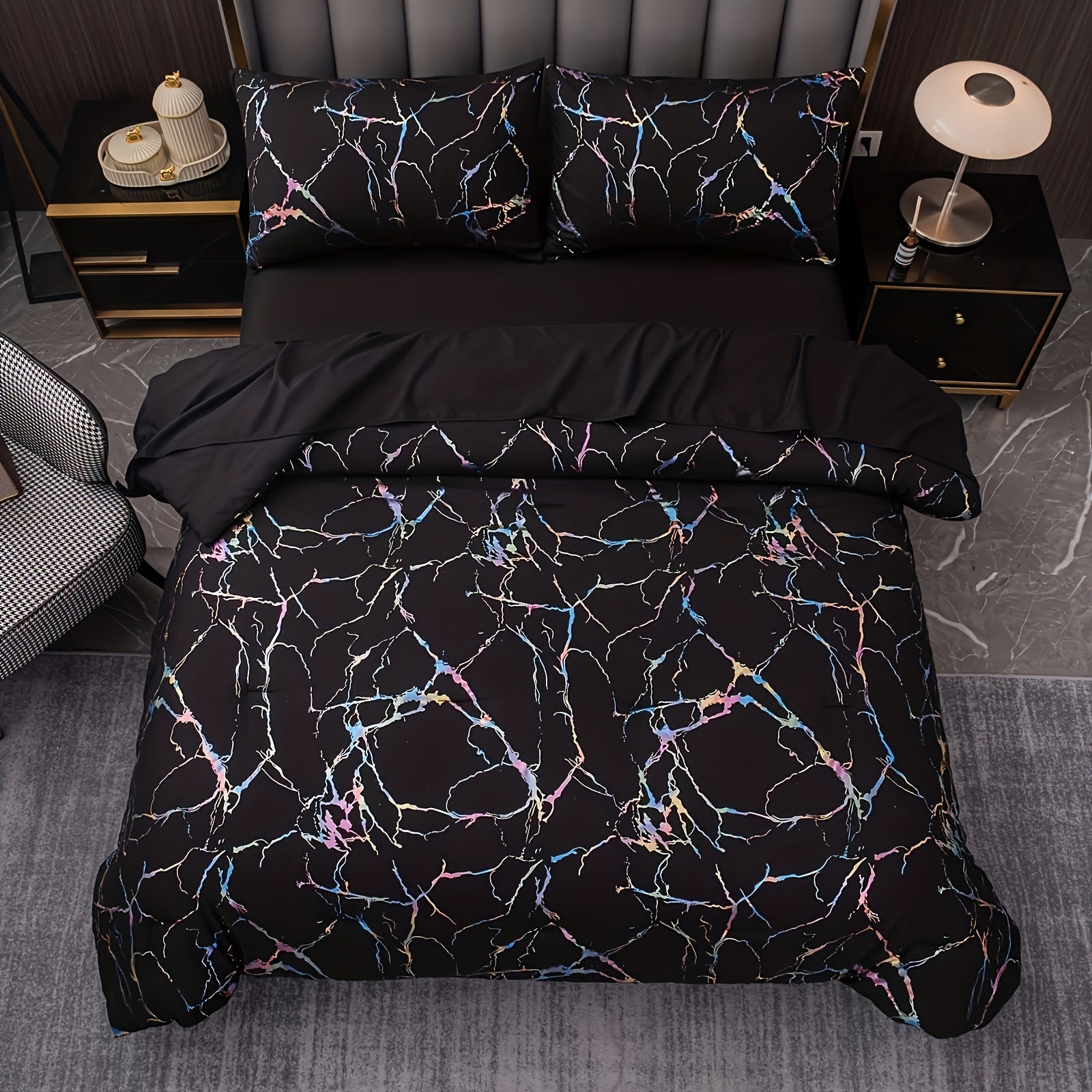 Luxury Comforter Set with Bronzing Marble Print 2/3 Piece Soft Skin-Friendly Bedding