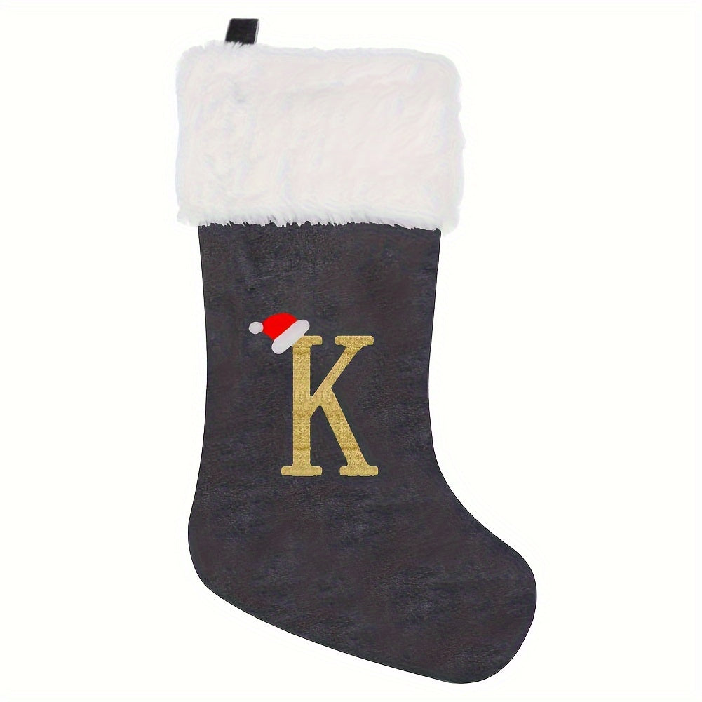 Christmas Stocking Grey and White Flannel Embroidered Home 43cm Feather-Free