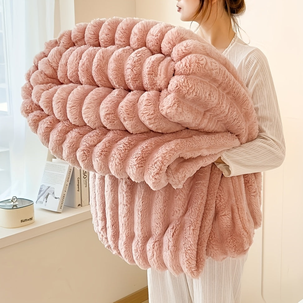 Reversible Rabbit Fur Shawl Blanket Cozy Warm for Napping Camping Sofa Use