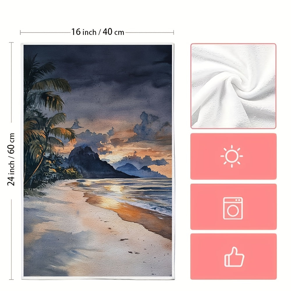 Juego de 2 toallas de cocina de playa tropical atardecer, ultra suaves, absorbentes, 16x24 pulgadas