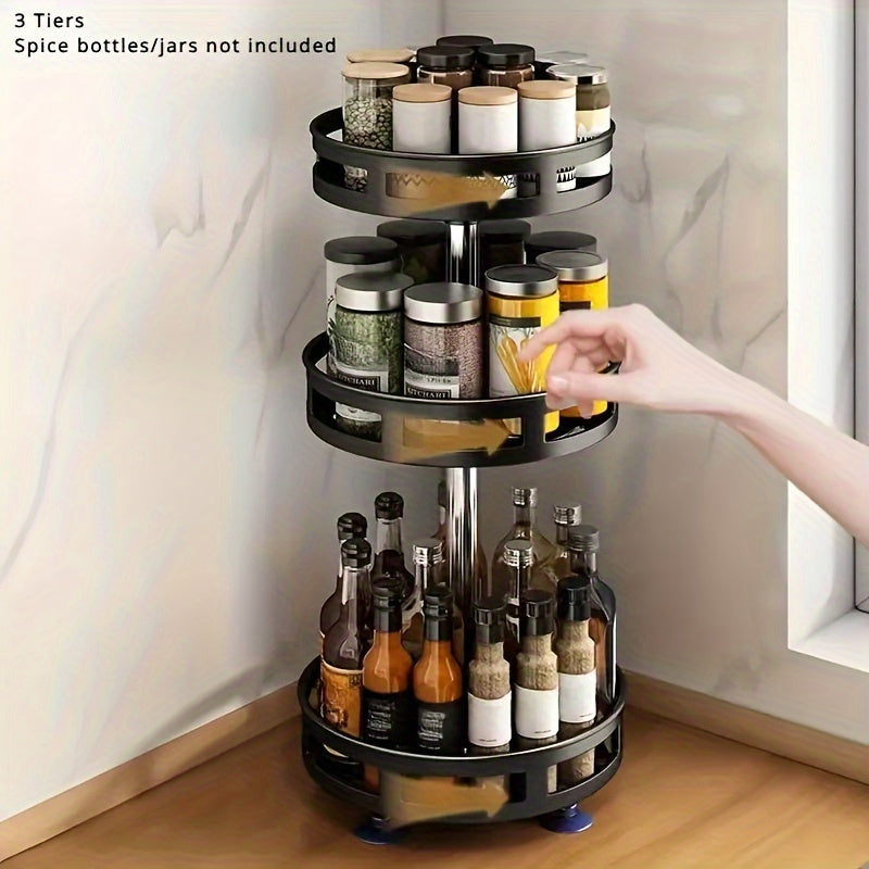 Round 3-Tier Rotating Storage Rack for Kitchen and Bathroom Organizer