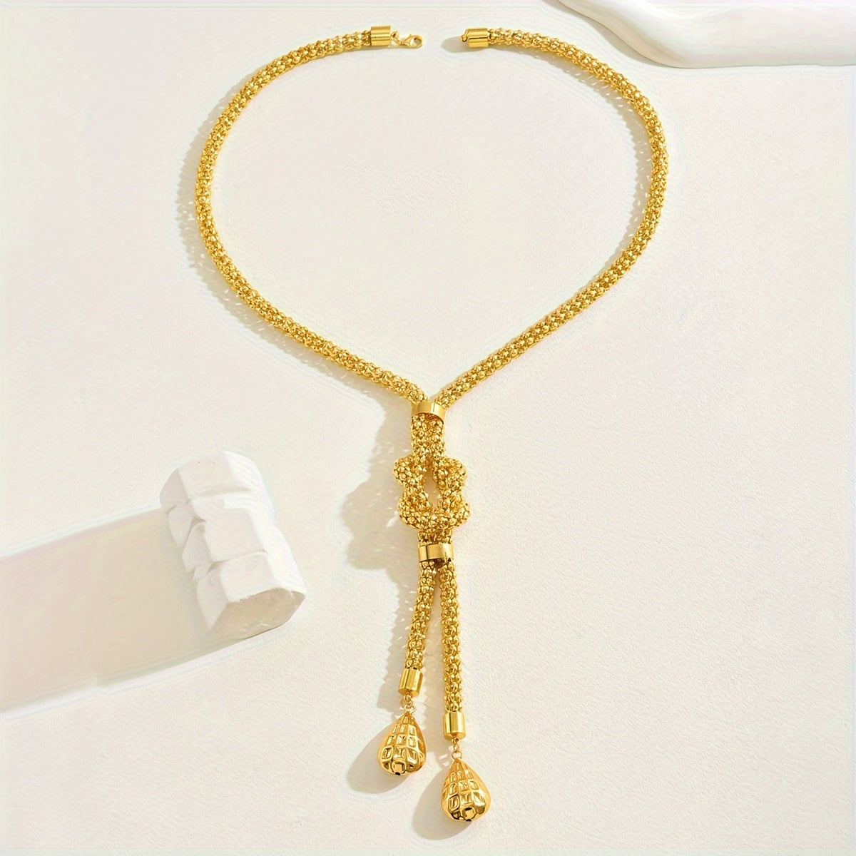 Women’s Long Geometric Twist Necklace with Tassel Drop Pendant for Weddings and Parties