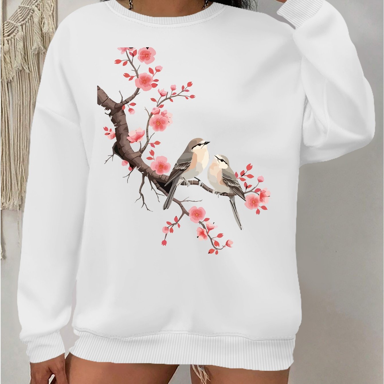 Plus Size Womens Floral Sweatshirt Casual Crew Neck Pullover Long Sleeves